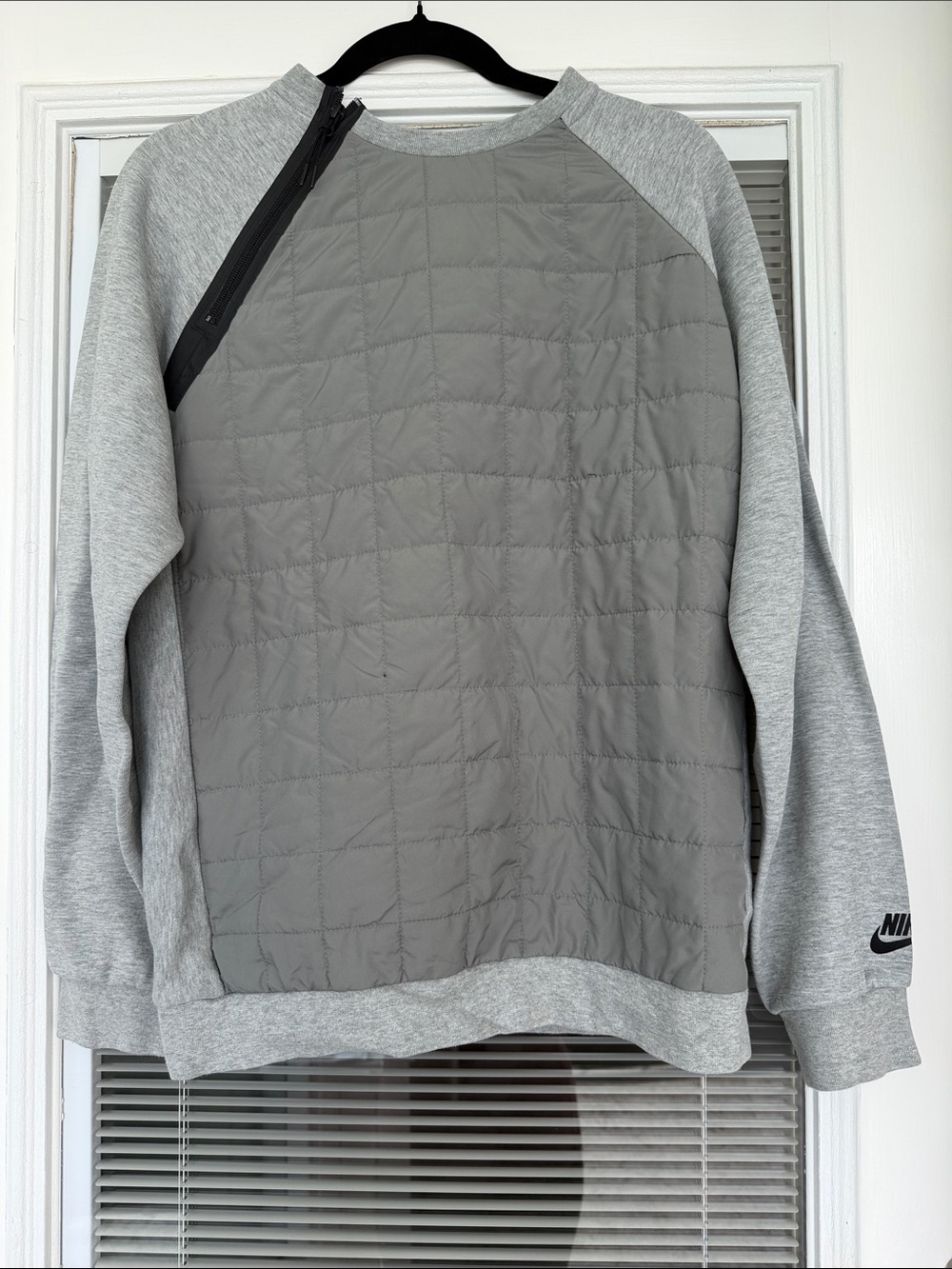 Nike Quilted Light Gray Crew with Asymmetrical Zip
